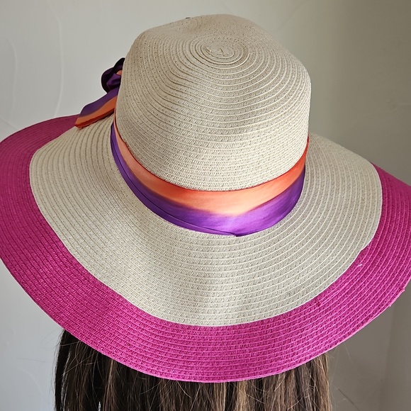 Cream w/ Silk Purple Flower‎ Orange Purple Brim Hat main image 4